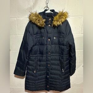 DKNY puffer parka with faux fur trim - L